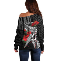 Hawaiian Honu Personalized Off Shoulder Sweater Black Tribal Hook Pattern
