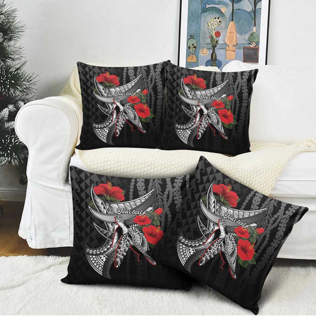 Hawaiian Honu Personalized Pillow Cover Black Tribal Hook Pattern LT9 - Polynesian Pride