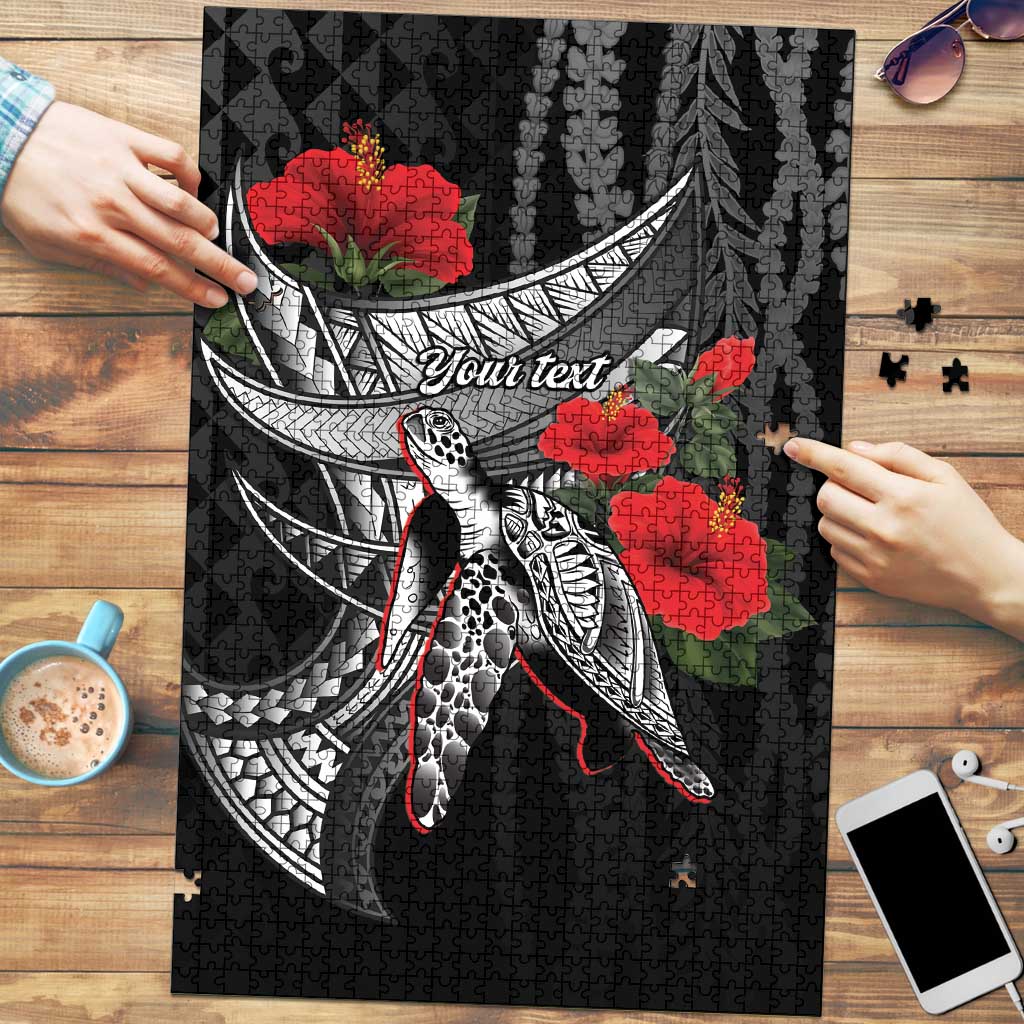 Hawaiian Honu Personalized Puzzle Black Tribal Hook Pattern