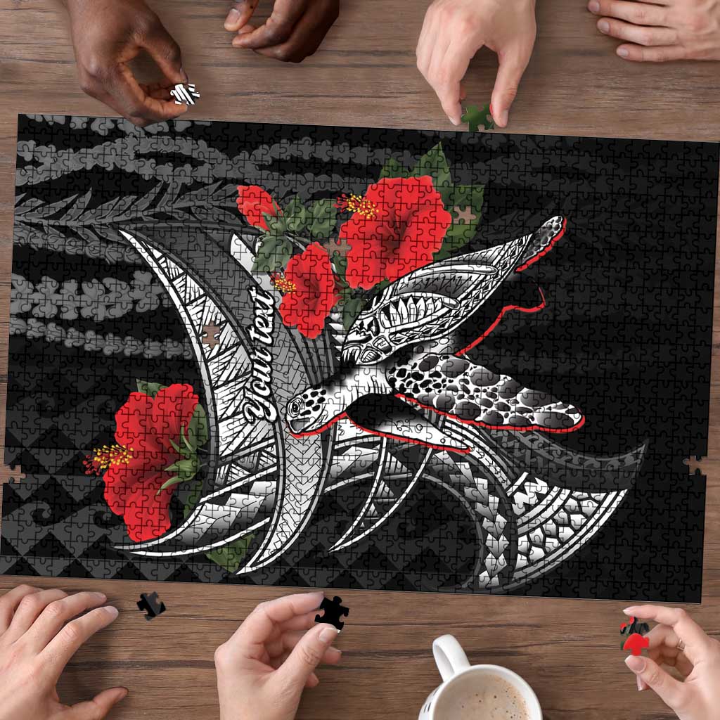 Hawaiian Honu Personalized Puzzle Black Tribal Hook Pattern