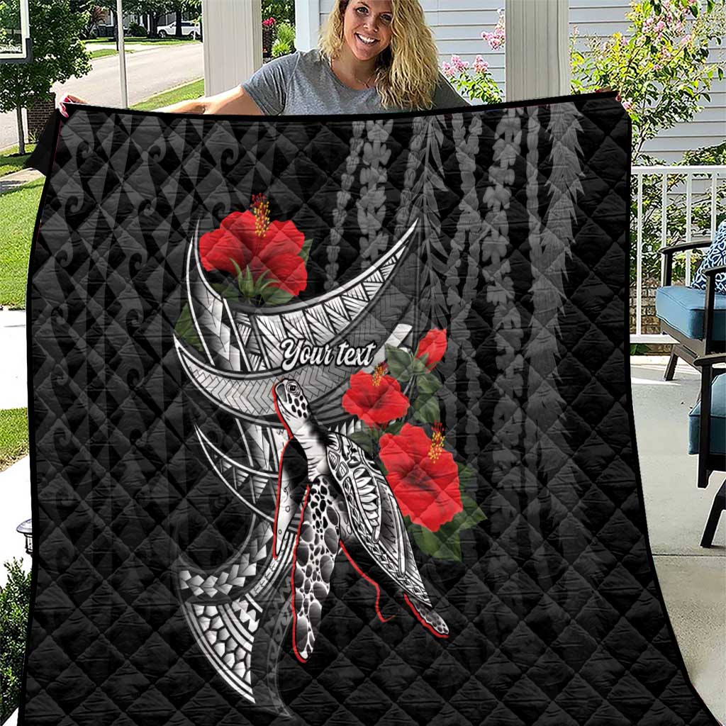 Hawaiian Honu Personalized Quilt Black Tribal Hook Pattern