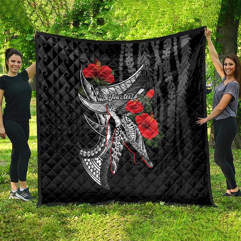 Hawaiian Honu Personalized Quilt Black Tribal Hook Pattern