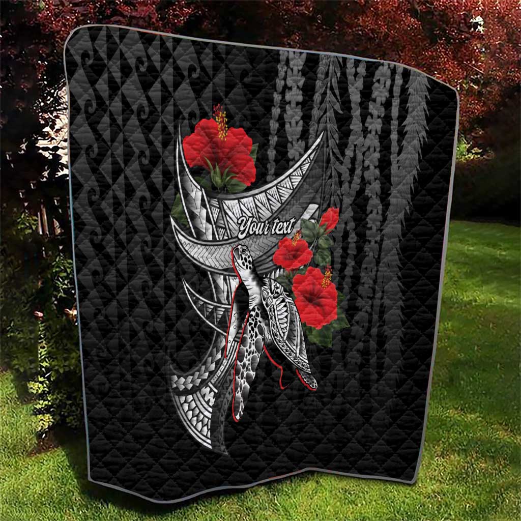 Hawaiian Honu Personalized Quilt Black Tribal Hook Pattern
