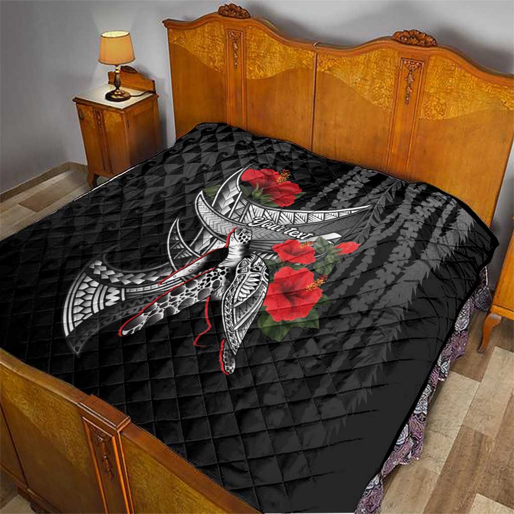 Hawaiian Honu Personalized Quilt Black Tribal Hook Pattern