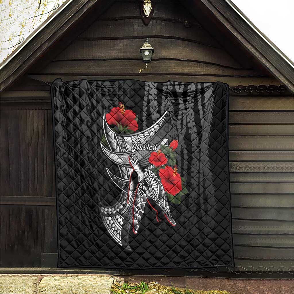 Hawaiian Honu Personalized Quilt Black Tribal Hook Pattern
