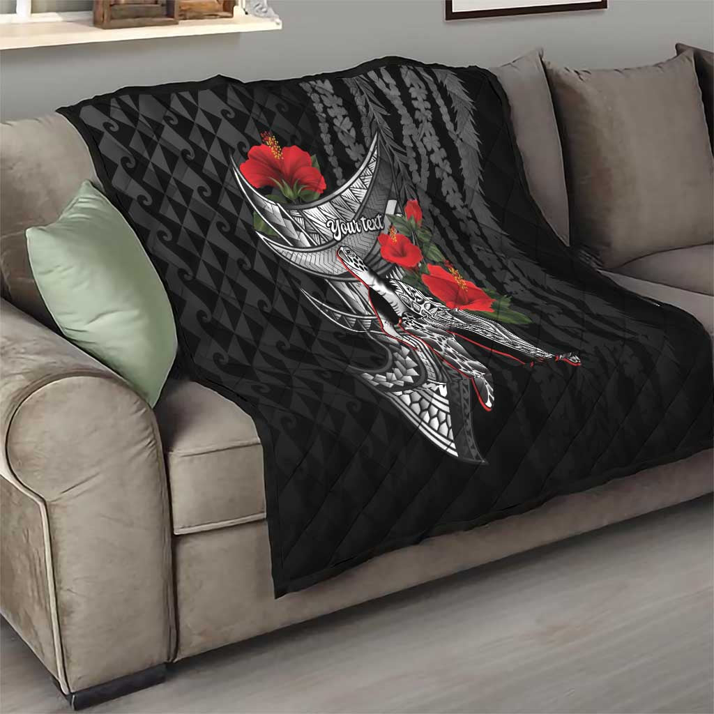 Hawaiian Honu Personalized Quilt Black Tribal Hook Pattern