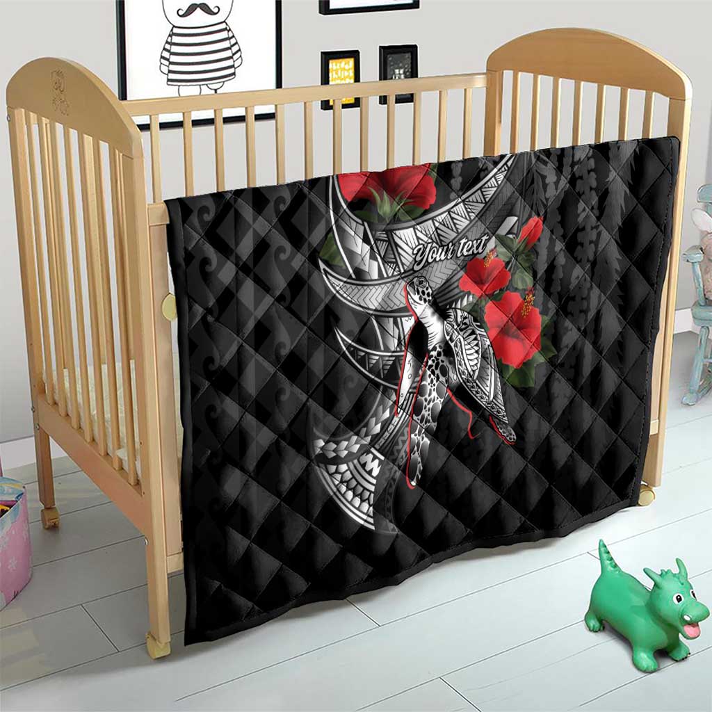 Hawaiian Honu Personalized Quilt Black Tribal Hook Pattern