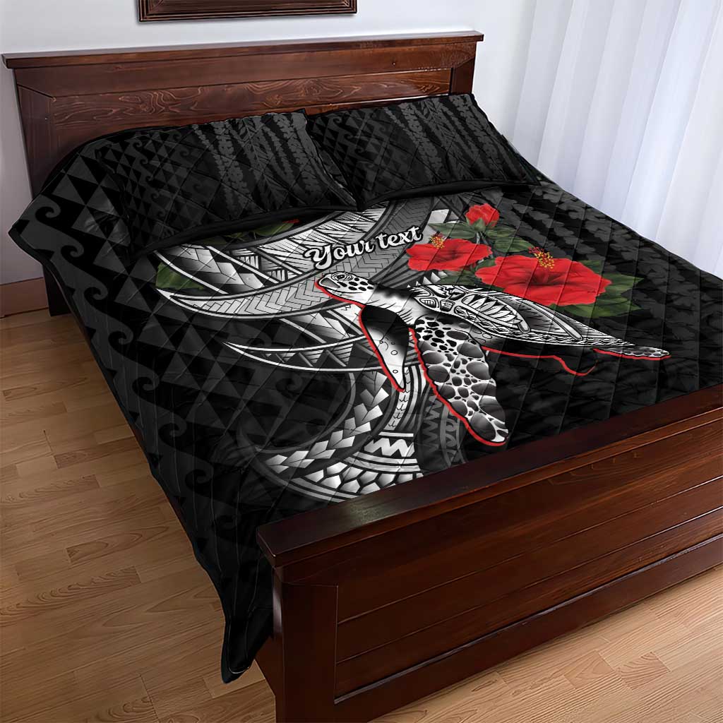 Hawaiian Honu Personalized Quilt Bed Set Black Tribal Hook Pattern