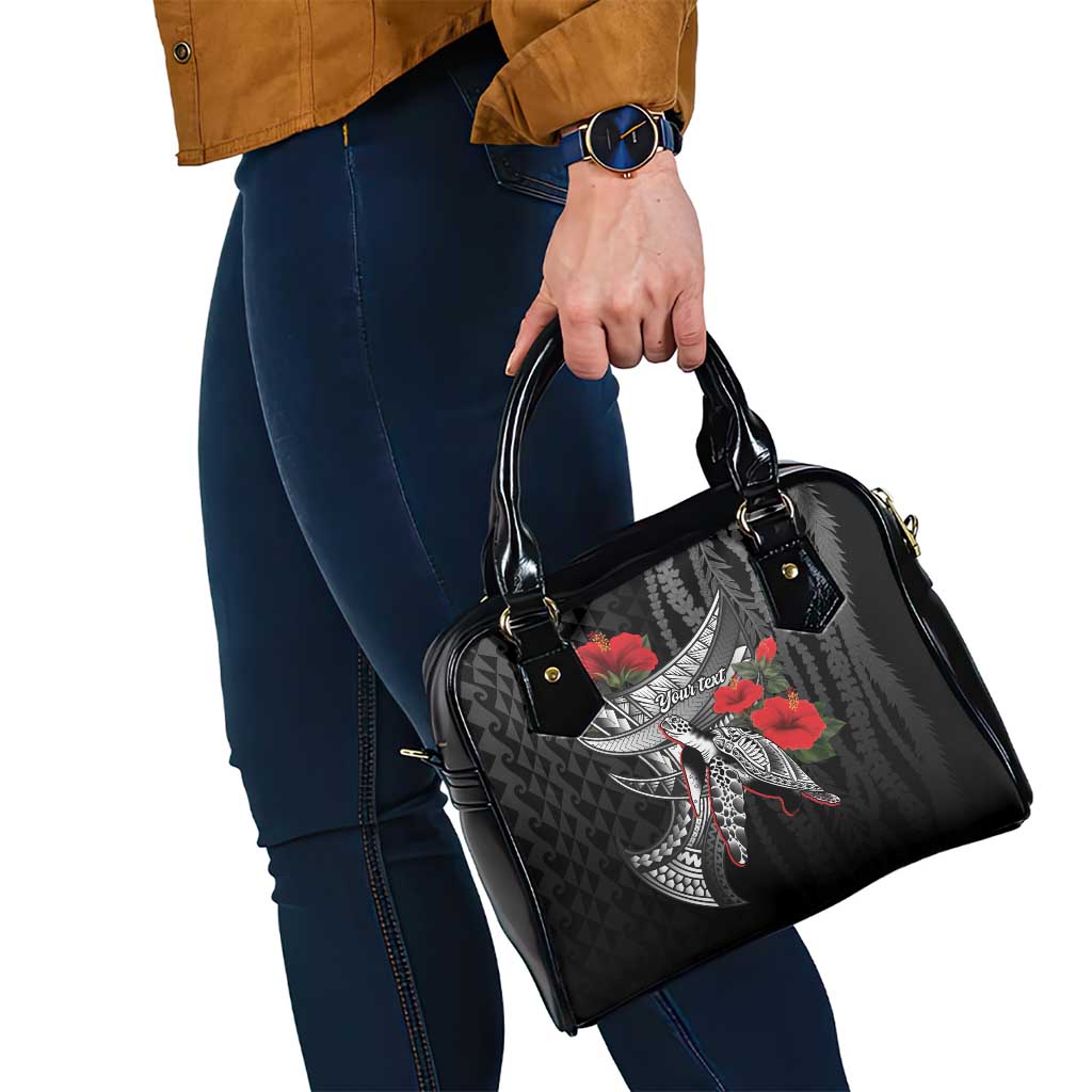Hawaiian Honu Personalized Shoulder Handbag Black Tribal Hook Pattern LT9 - Polynesian Pride