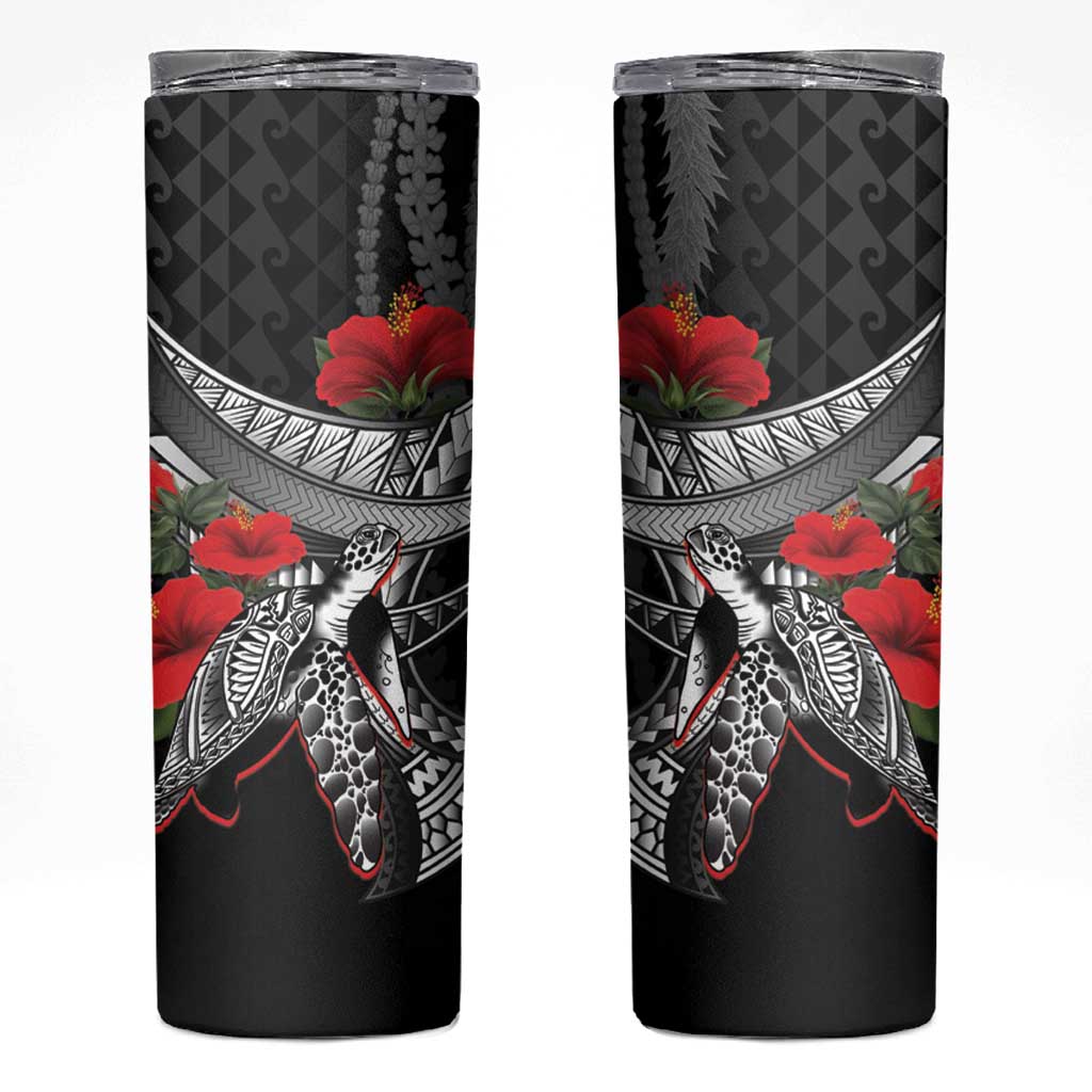Hawaiian Honu Personalized Skinny Tumbler Black Tribal Hook Pattern