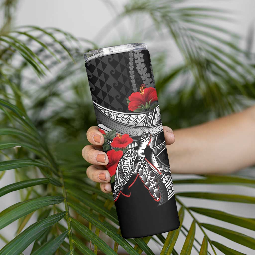 Hawaiian Honu Personalized Skinny Tumbler Black Tribal Hook Pattern