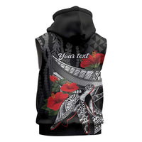 Hawaiian Honu Personalized Sleeveless Hoodie Black Tribal Hook Pattern