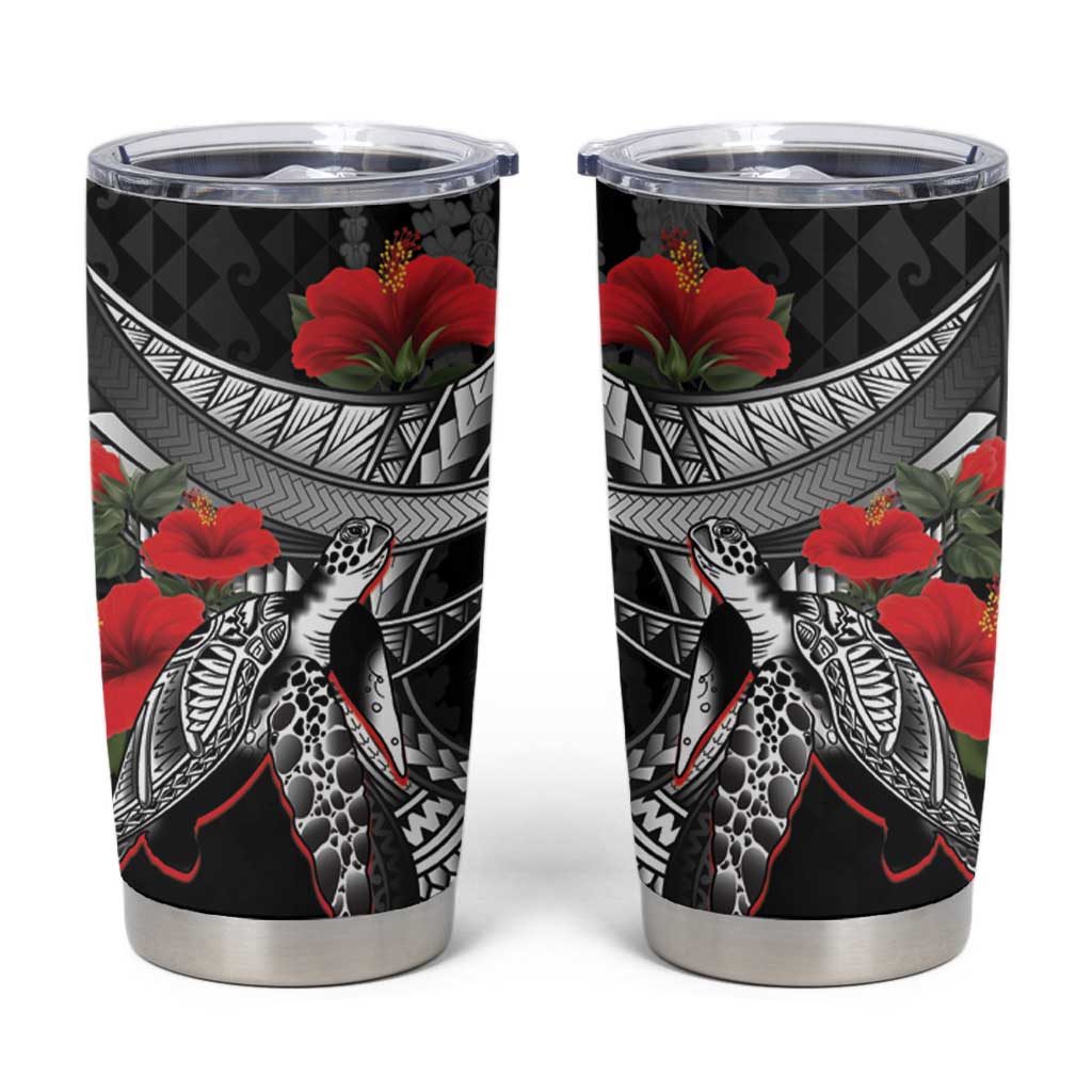 Hawaiian Honu Personalized Tumbler Cup Black Tribal Hook Pattern LT9 Black - Polynesian Pride