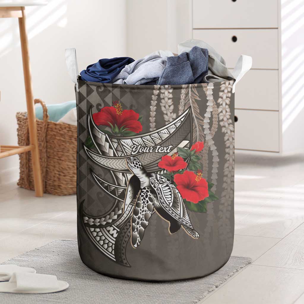 Hawaiian Honu Personalized Laundry Basket Mocha Mousse Hibiscus Tribal Hook Pattern