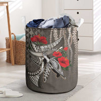 Hawaiian Honu Personalized Laundry Basket Mocha Mousse Hibiscus Tribal Hook Pattern