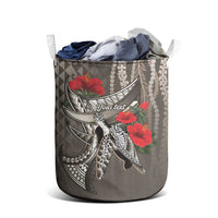 Hawaiian Honu Personalized Laundry Basket Mocha Mousse Hibiscus Tribal Hook Pattern