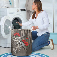 Hawaiian Honu Personalized Laundry Basket Mocha Mousse Hibiscus Tribal Hook Pattern