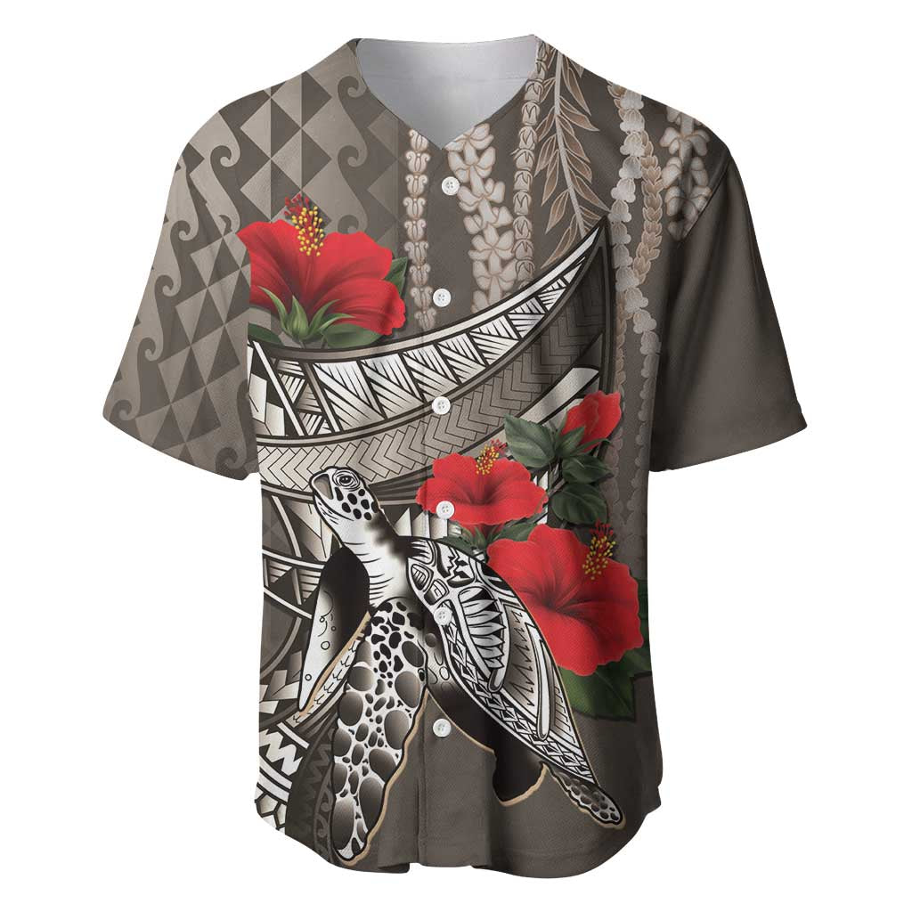 Hawaiian Honu Personalized Baseball Jersey Mocha Mousse Hibiscus Tribal Hook Pattern
