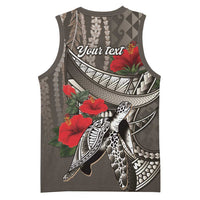 Hawaiian Honu Personalized Basketball Jersey Mocha Mousse Hibiscus Tribal Hook Pattern