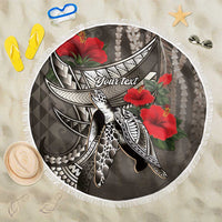 Hawaiian Honu Personalized Beach Blanket Mocha Mousse Hibiscus Tribal Hook Pattern