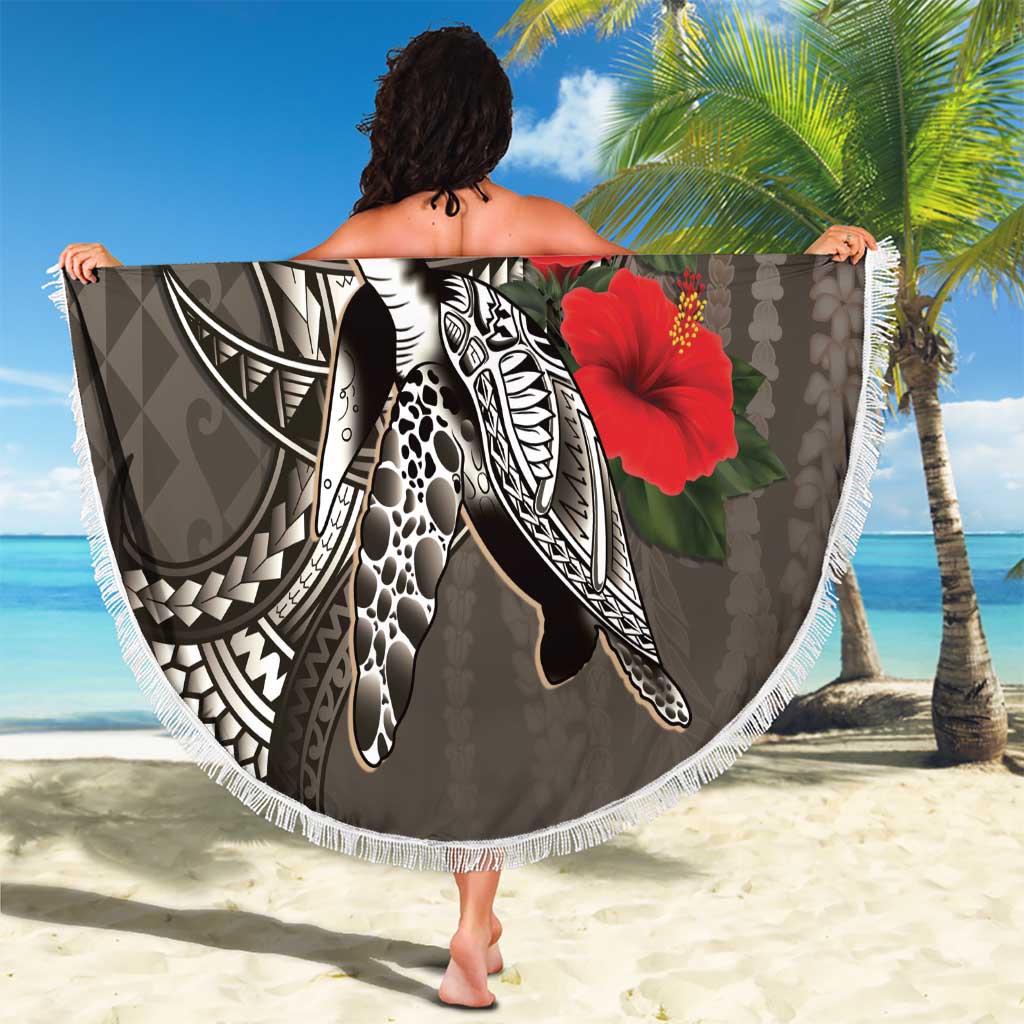 Hawaiian Honu Personalized Beach Blanket Mocha Mousse Hibiscus Tribal Hook Pattern