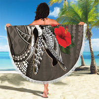 Hawaiian Honu Personalized Beach Blanket Mocha Mousse Hibiscus Tribal Hook Pattern