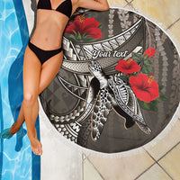 Hawaiian Honu Personalized Beach Blanket Mocha Mousse Hibiscus Tribal Hook Pattern