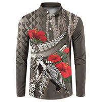 Hawaiian Honu Personalized Button Sweatshirt Mocha Mousse Hibiscus Tribal Hook Pattern
