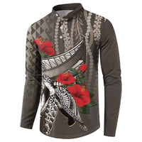 Hawaiian Honu Personalized Button Sweatshirt Mocha Mousse Hibiscus Tribal Hook Pattern