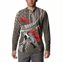 Hawaiian Honu Personalized Button Sweatshirt Mocha Mousse Hibiscus Tribal Hook Pattern
