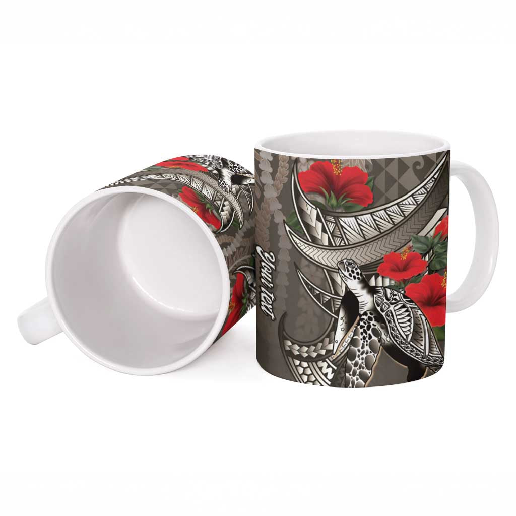 Hawaiian Honu Personalized Ceramic Mug Mocha Mousse Hibiscus Tribal Hook Pattern