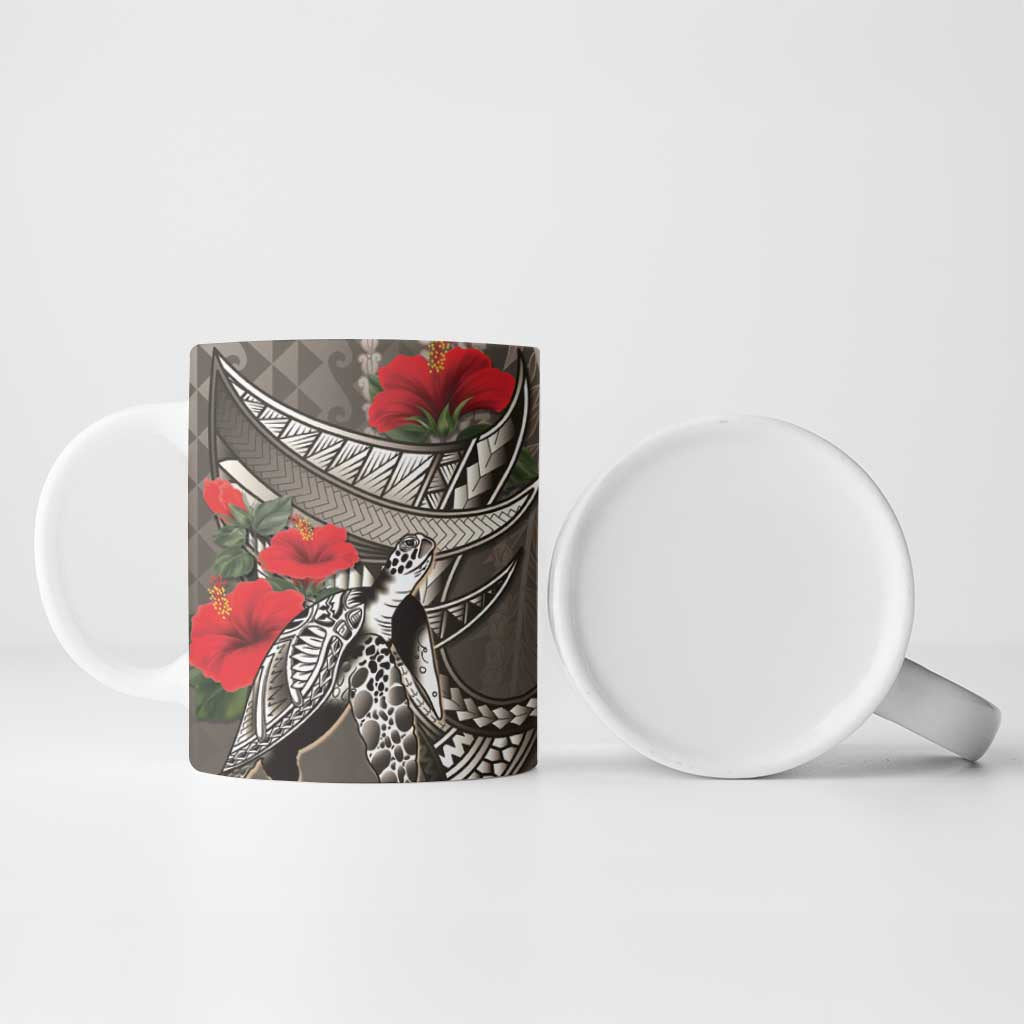 Hawaiian Honu Personalized Ceramic Mug Mocha Mousse Hibiscus Tribal Hook Pattern
