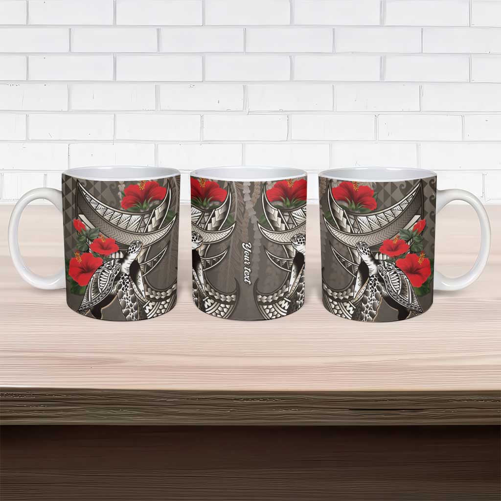 Hawaiian Honu Personalized Ceramic Mug Mocha Mousse Hibiscus Tribal Hook Pattern