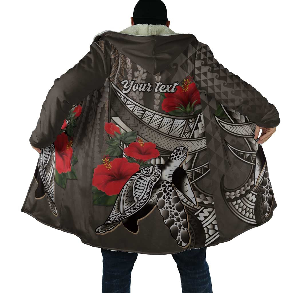 Hawaiian Honu Personalized Cloak Mocha Mousse Hibiscus Tribal Hook Pattern