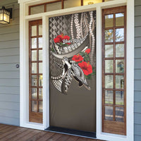 Hawaiian Honu Personalized Door Cover Mocha Mousse Hibiscus Tribal Hook Pattern