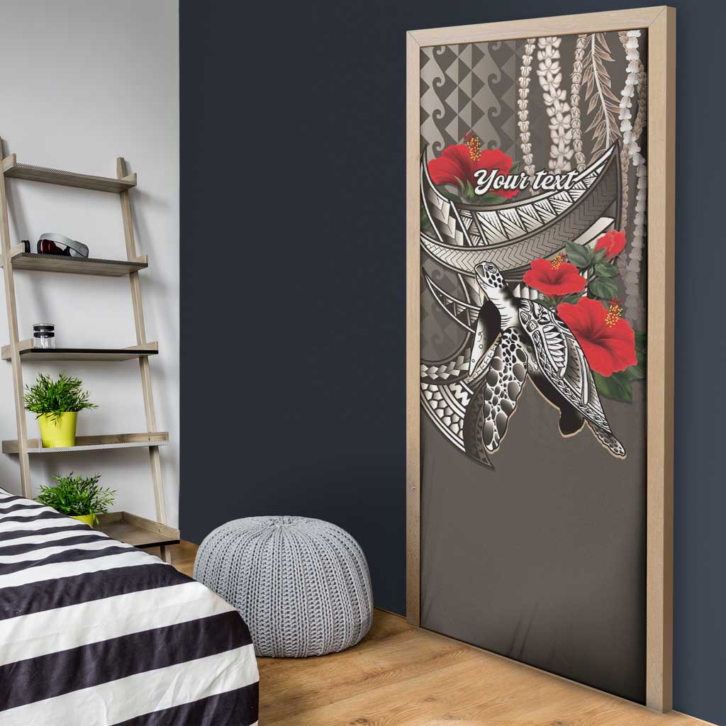 Hawaiian Honu Personalized Door Cover Mocha Mousse Hibiscus Tribal Hook Pattern