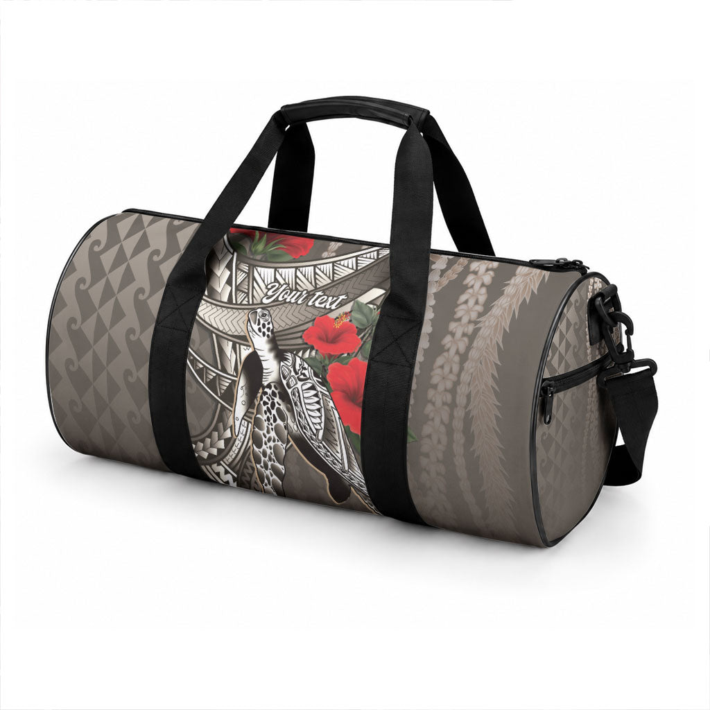 Hawaiian Honu Personalized Duffle Bag Mocha Mousse Hibiscus Tribal Hook Pattern LT9 - Polynesian Pride