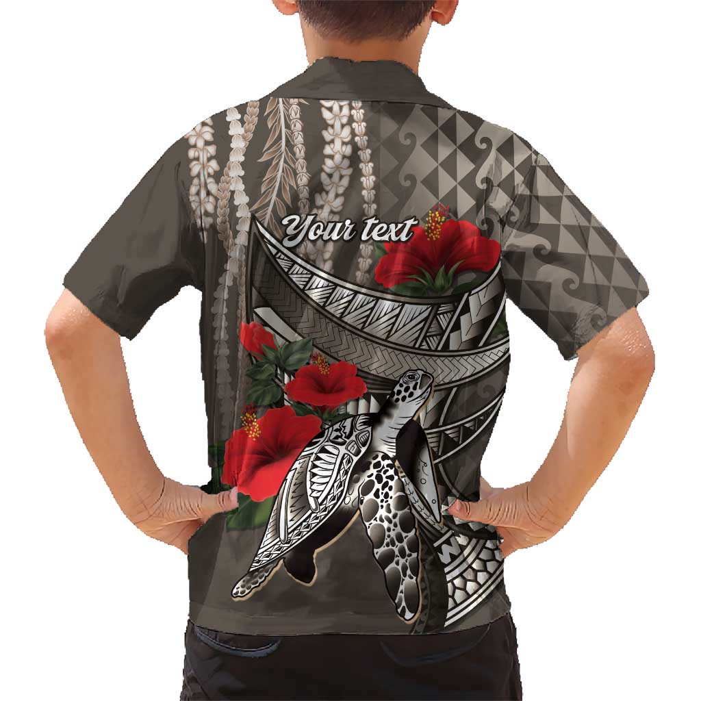 Hawaiian Honu Personalized Family Matching Off Shoulder Short Dress and Hawaiian Shirt Mocha Mousse Hibiscus Tribal Hook Pattern LT9 - Polynesian Pride