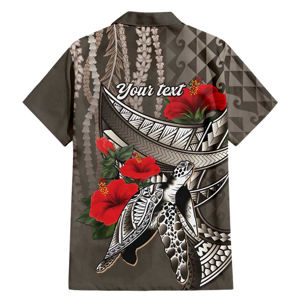 Hawaiian Honu Personalized Family Matching Off Shoulder Short Dress and Hawaiian Shirt Mocha Mousse Hibiscus Tribal Hook Pattern LT9 - Polynesian Pride