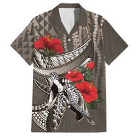Hawaiian Honu Personalized Family Matching Puletasi and Hawaiian Shirt Mocha Mousse Hibiscus Tribal Hook Pattern