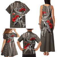Hawaiian Honu Personalized Family Matching Tank Maxi Dress and Hawaiian Shirt Mocha Mousse Hibiscus Tribal Hook Pattern LT9 - Polynesian Pride