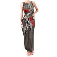 Hawaiian Honu Personalized Family Matching Tank Maxi Dress and Hawaiian Shirt Mocha Mousse Hibiscus Tribal Hook Pattern LT9 Mom's Dress Mocha - Polynesian Pride