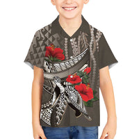 Hawaiian Honu Personalized Family Matching Tank Maxi Dress and Hawaiian Shirt Mocha Mousse Hibiscus Tribal Hook Pattern LT9 Son's Shirt Mocha - Polynesian Pride