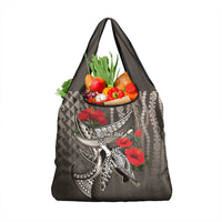 Hawaiian Honu Personalized Grocery Bag Mocha Mousse Hibiscus Tribal Hook Pattern