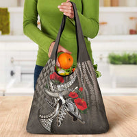 Hawaiian Honu Personalized Grocery Bag Mocha Mousse Hibiscus Tribal Hook Pattern