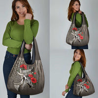 Hawaiian Honu Personalized Grocery Bag Mocha Mousse Hibiscus Tribal Hook Pattern