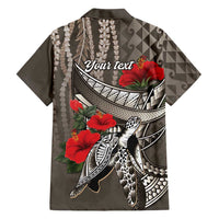 Hawaiian Honu Personalized Hawaiian Shirt Mocha Mousse Hibiscus Tribal Hook Pattern