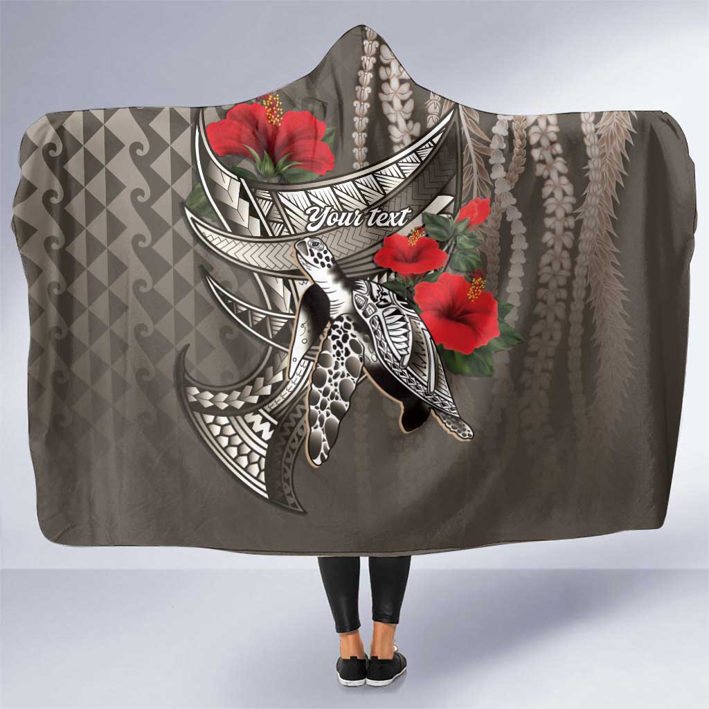 Hawaiian Honu Personalized Hooded Blanket Mocha Mousse Hibiscus Tribal Hook Pattern LT9 One Size Mocha - Polynesian Pride