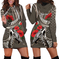 Hawaiian Honu Personalized Hoodie Dress Mocha Mousse Hibiscus Tribal Hook Pattern