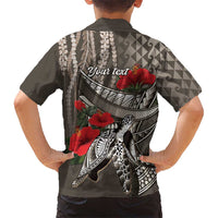 Hawaiian Honu Personalized Kid Hawaiian Shirt Mocha Mousse Hibiscus Tribal Hook Pattern